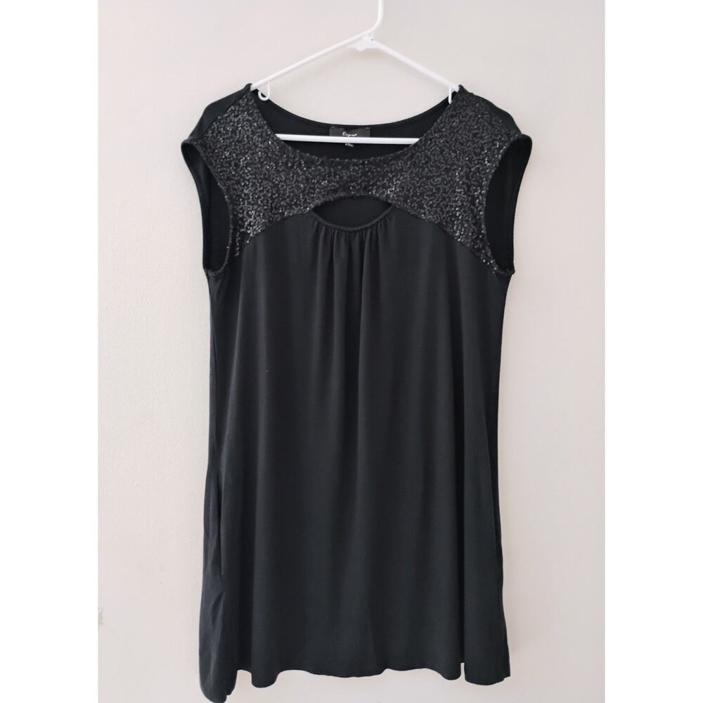 Large Vintage Black Express Mini Dress With Pockets And Sequins. Y2k. 2005.